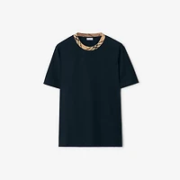 Check Trim Cotton T-shirt in Navy - Men | Burberry® Official