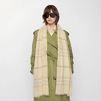 Wide Check Wool Scarf in Buff | Burberry® Official