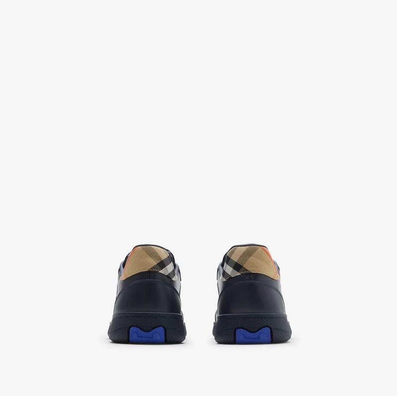 Leather and Check Terrace Sneakers​ in Indigo/sand - Men | Burberry® Official