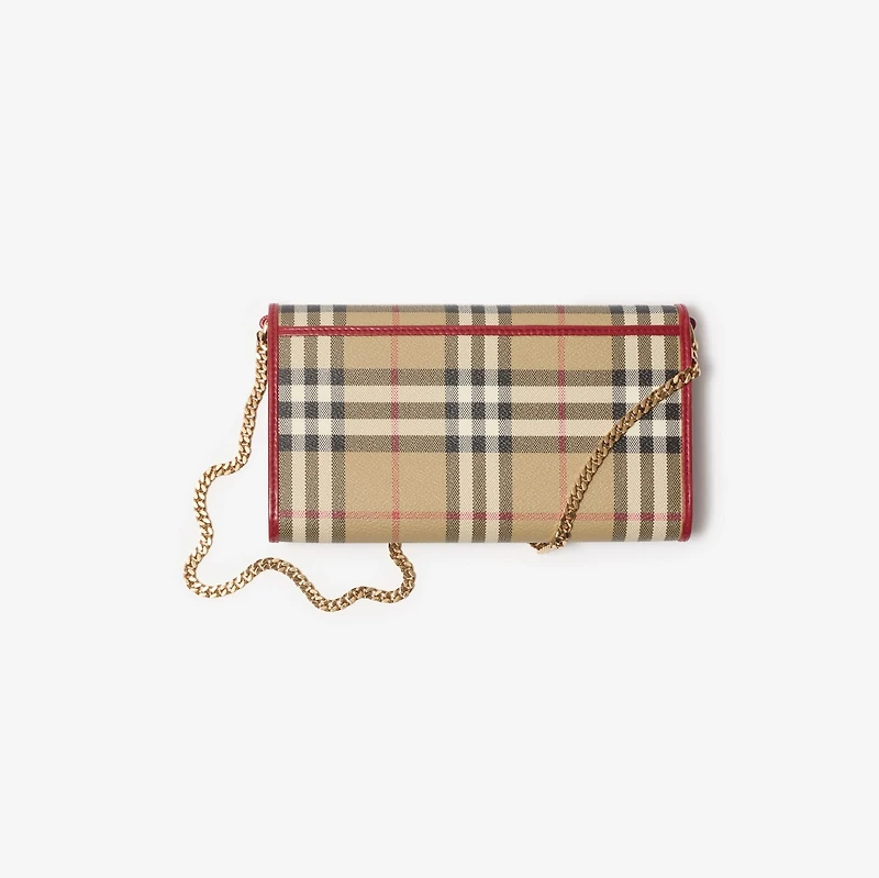 Check Chain Strap Wallet in Archive beige/ruby red - Women | Burberry® Official