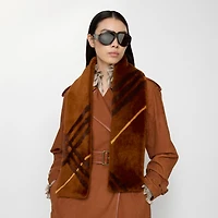 Narrow Check Shearling Scarf in Ginger brown | Burberry® Official