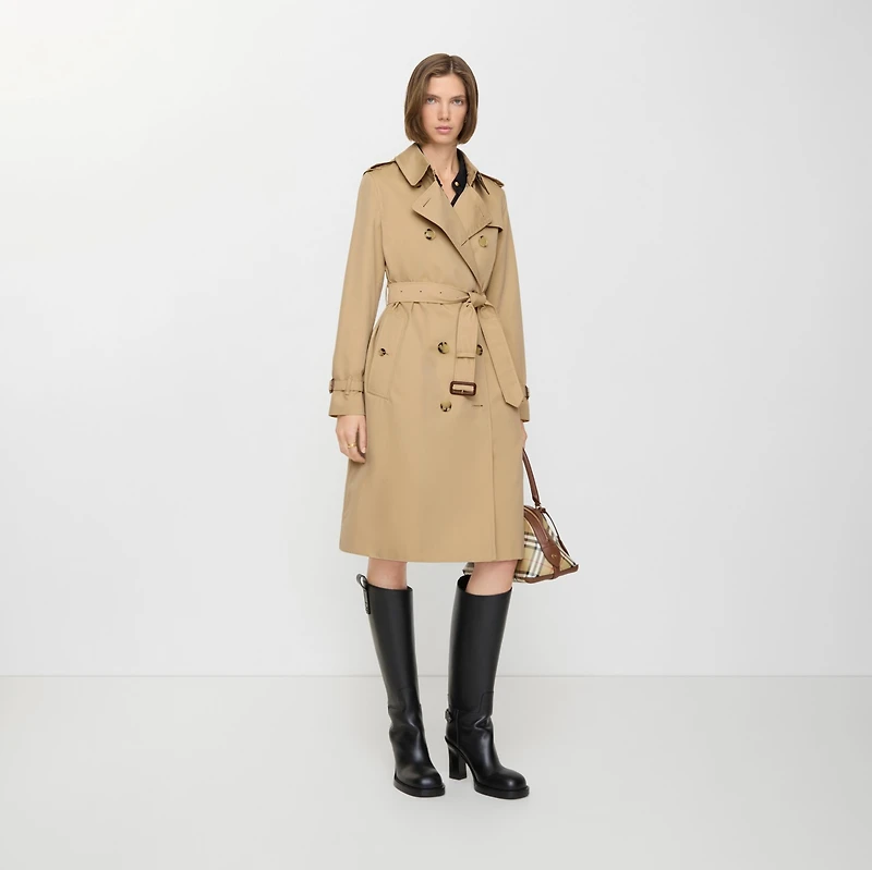 Long Kensington Heritage Trench Coat in Honey - Women, Cotton Gabardine | Burberry® Official