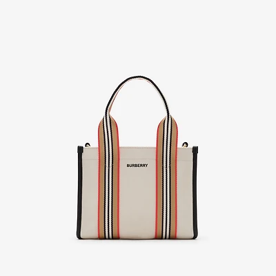 Mini Icon Stripe Trim Canvas Tote in Natural beige - Women | Burberry® Official