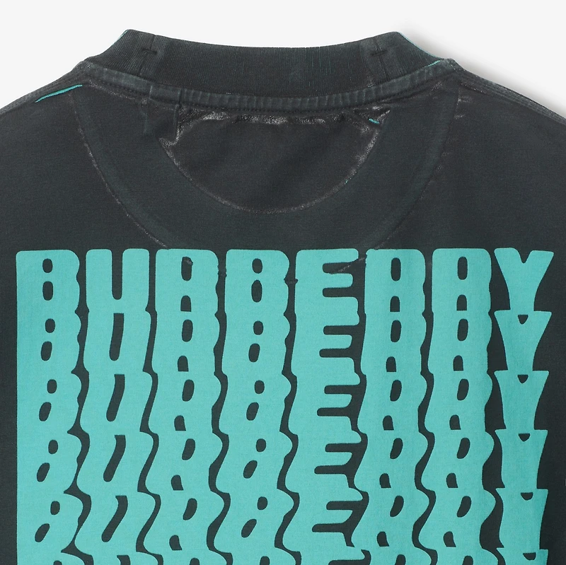 Warped Logo Cotton T-shirt in Atom blue - Men | Burberry® Official