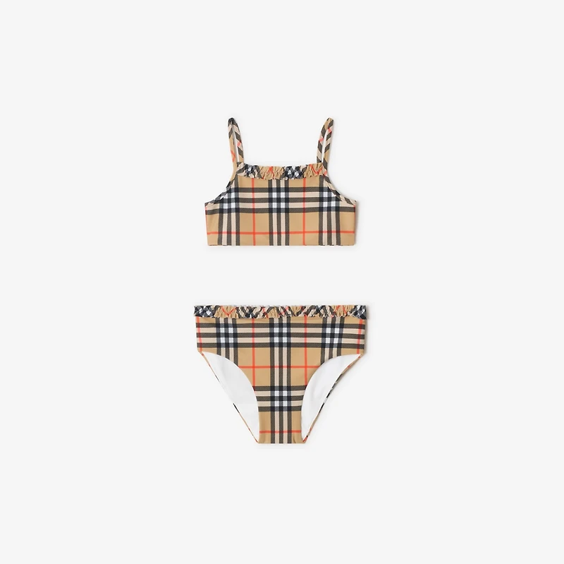 Ruffe Trim Check Bikini in Sand beige | Burberry® Official