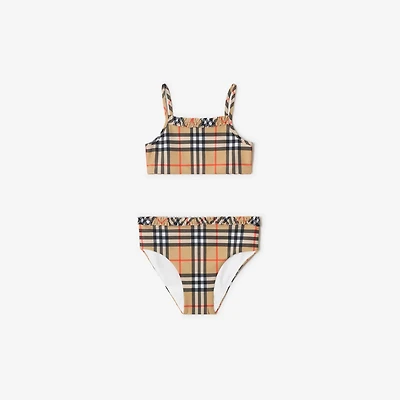 Ruffe Trim Check Bikini in Sand beige | Burberry® Official