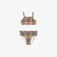 Ruffe Trim Check Bikini in Sand beige | Burberry® Official