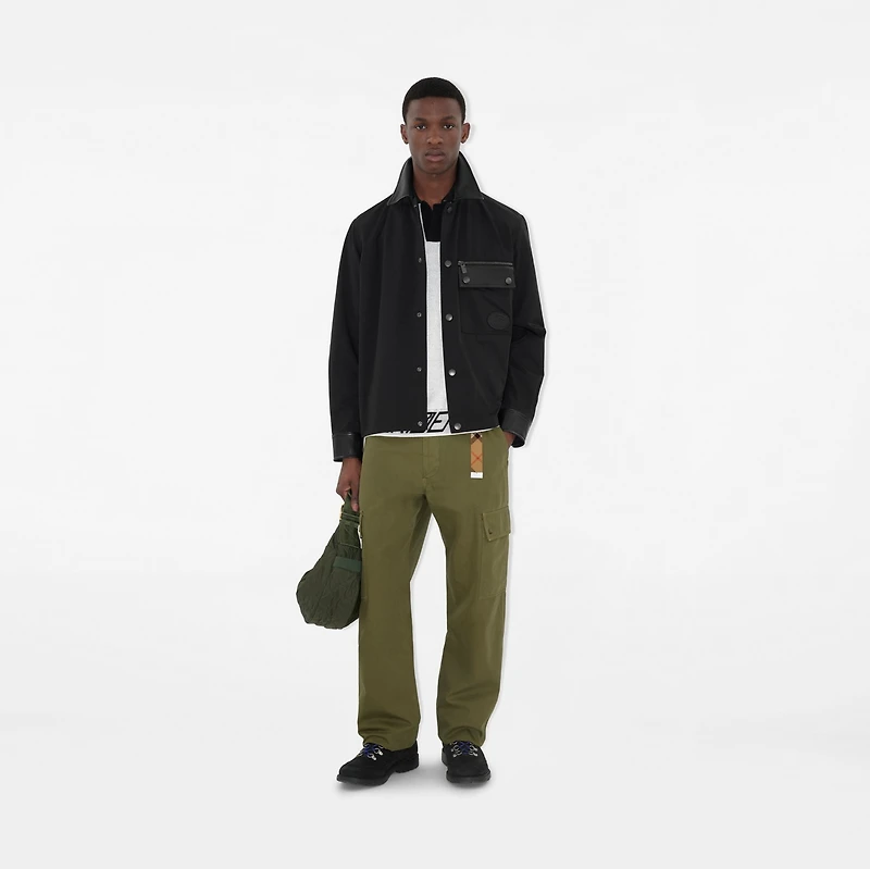 Leather Trim Nylon Cotton Overshirt in Black - Men | Burberry® Official