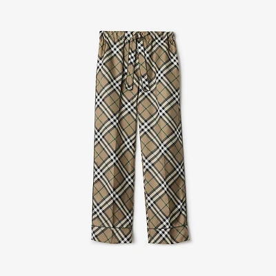 Check Silk Pyjama Trousers in Linden beige - Women | Burberry® Official