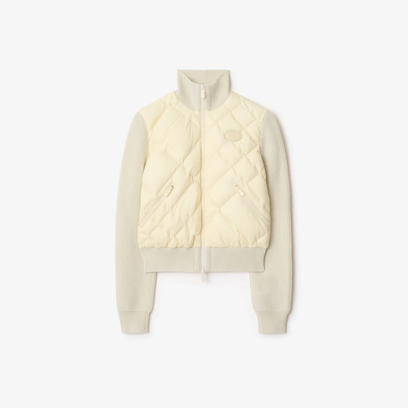 Check-stitch Nylon and Wool Jacket in Ceramic white - Women | Burberry® Official