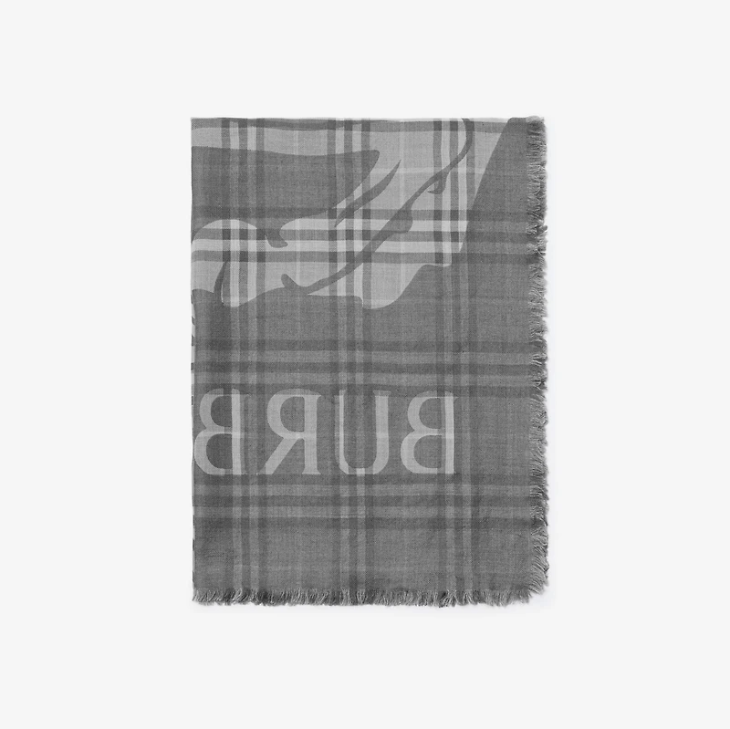 Wide EKD Check Wool Silk Scarf in Mitten grey | Burberry® Official