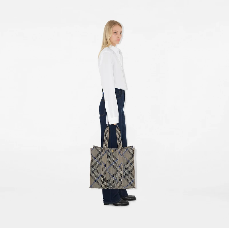 Medium Check Knitted Tote in Lichen - Women | Burberry® Official