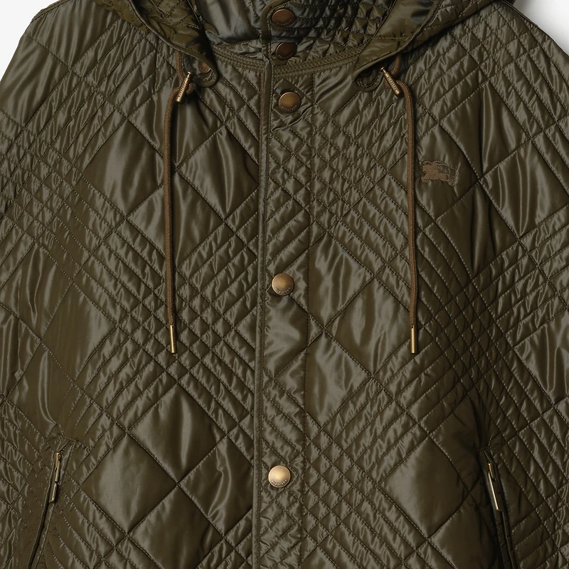 Micro Check-stitch Nylon Blend Cape in Marsh green | Burberry® Official
