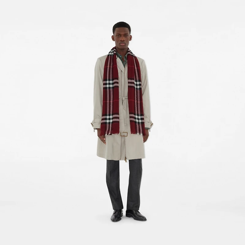 Wide Check Wool Scarf in Oxblood | Burberry® Official