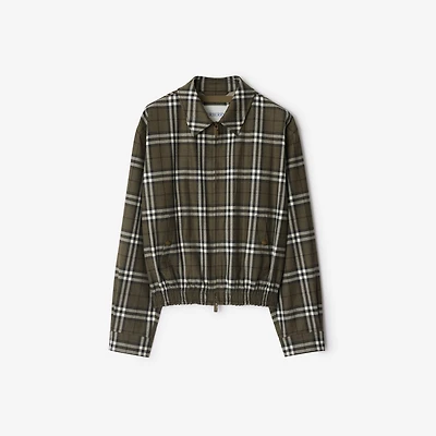 Check Bonded Wool Harrington Jacket in Shrub green/yew green - Men | Burberry® Official