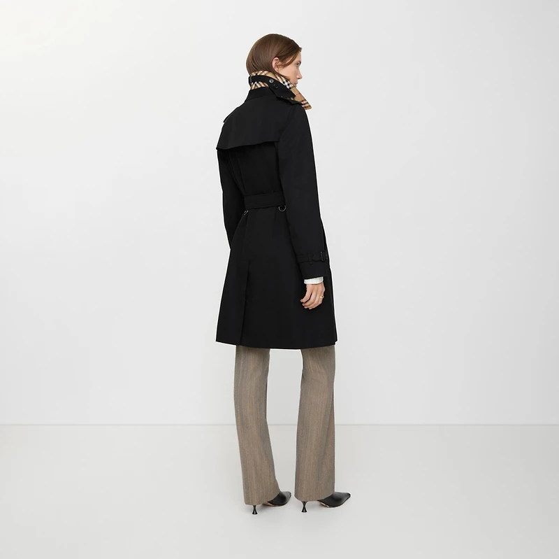 Mid-length Kensington Heritage Trench Coat in Black - Women, Cotton Gabardine | Burberry® Official