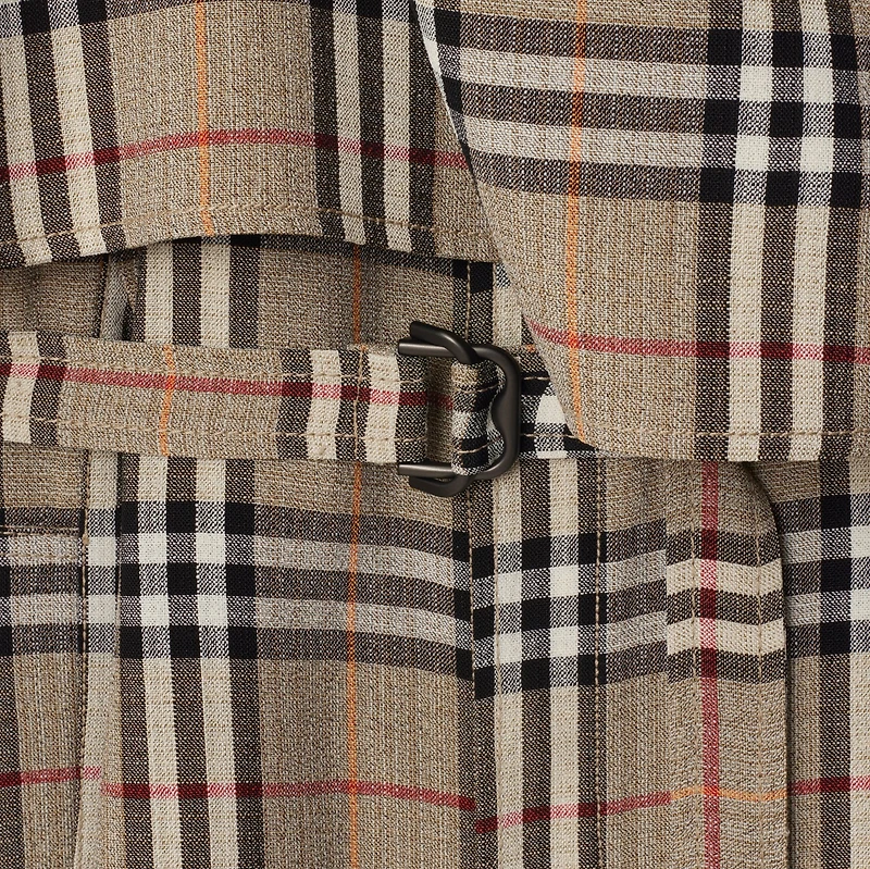 Check Silk Blend Trench Dress in Limestone - Women, Nylon | Burberry® Official