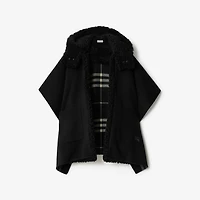 Reversible Shearling Trim Check Cashmere Cape in Black/calico beige | Burberry® Official