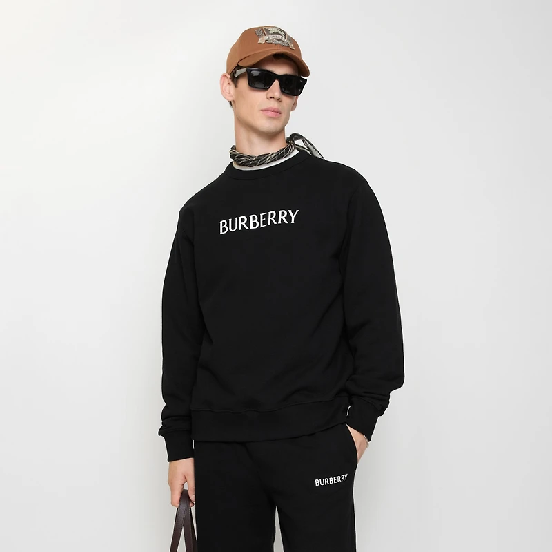 Logo Cotton Sweatshirt in Black - Men | Burberry® Official