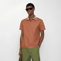 Check Collar Cotton Polo Shirt in Ginger brown - Men | Burberry® Official