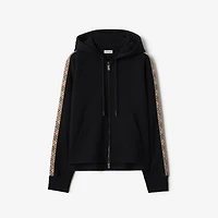 Check Trim Cotton Zip Hoodie in Black - Women | Burberry® Official