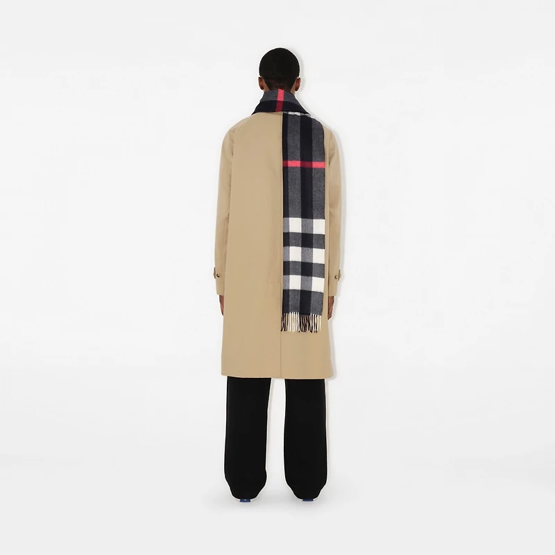 Check Cashmere Scarf in Navy Blue | Burberry® Official
