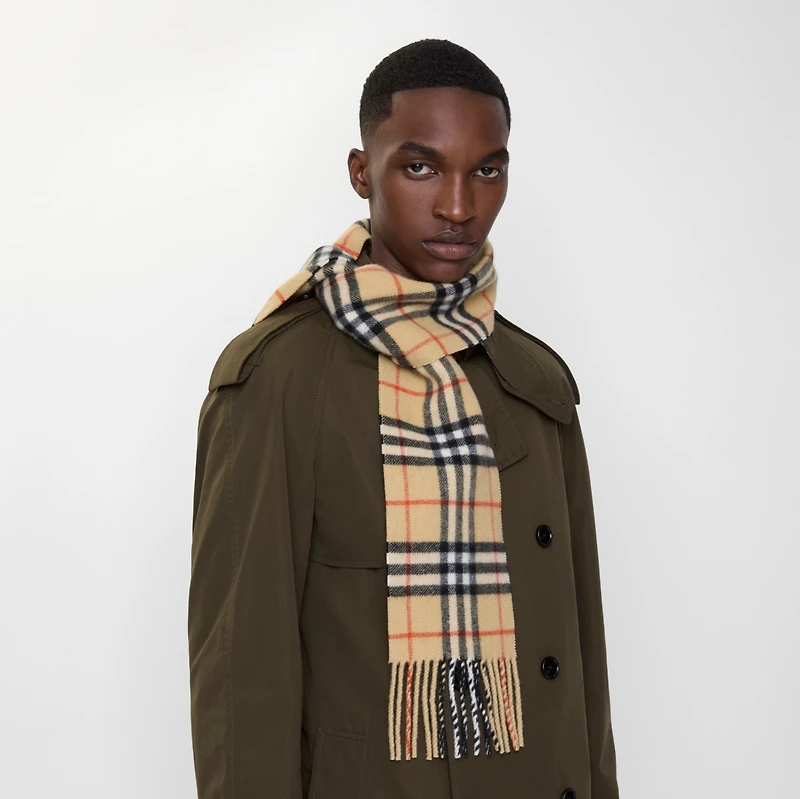 Narrow Check Cashmere Scarf in Sand | Burberry® Official