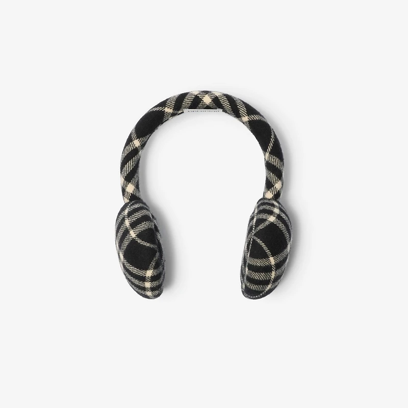 Check Wool Cashmere Earmuffs in Black/calico beige | Burberry® Official