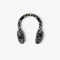 Check Wool Cashmere Earmuffs in Black/calico beige | Burberry® Official