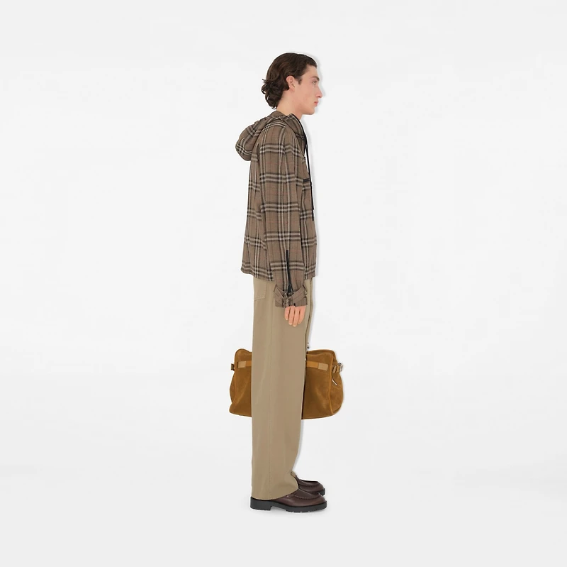 Check Silk Blend Hooded Jacket in Brush - Men | Burberry® Official