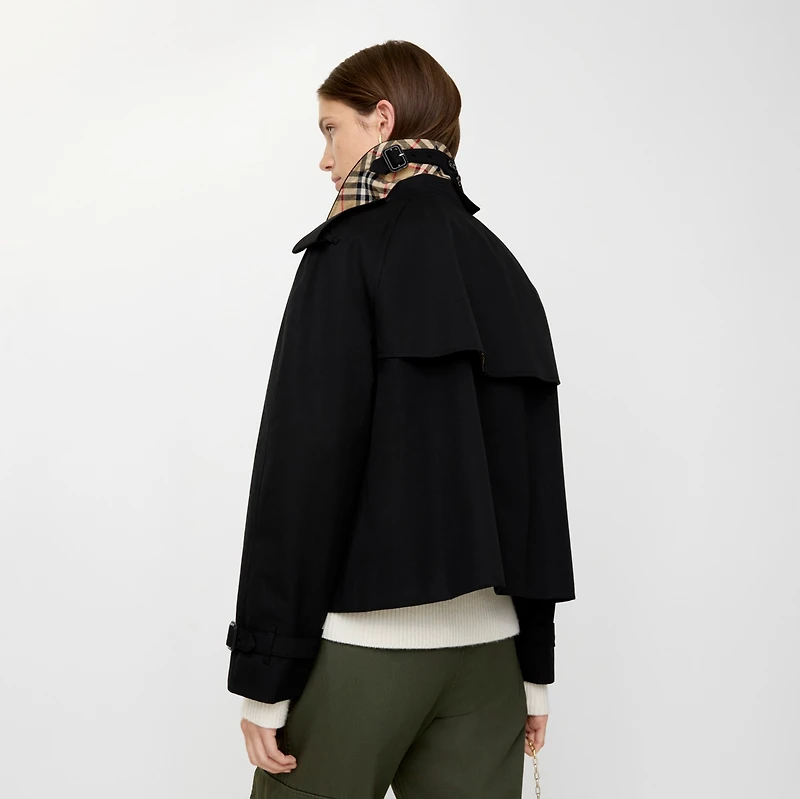 Cropped Mayfair Heritage Trench Jacket in Black - Women, Cotton Gabardine | Burberry® Official