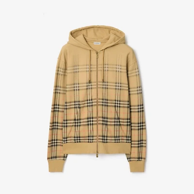 Gradient Check Cotton Zip Hoodie in Sand beige - Men | Burberry® Official
