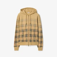 Gradient Check Cotton Zip Hoodie in Sand beige - Men | Burberry® Official