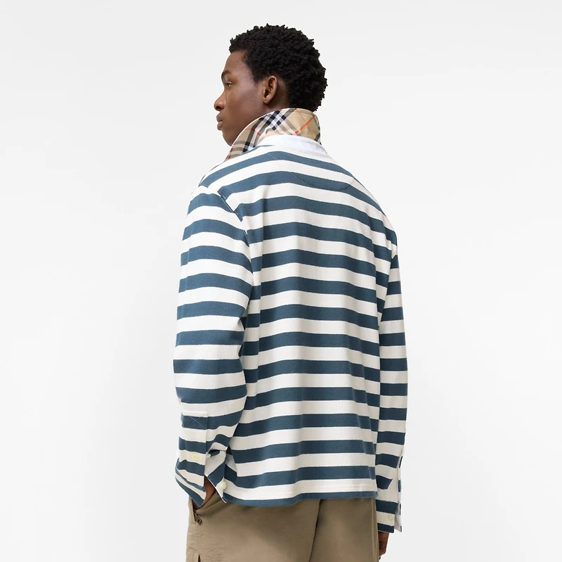 Knight Stamp Cotton Rugby Shirt in Nickel blue/cotton white - Men | Burberry® Official