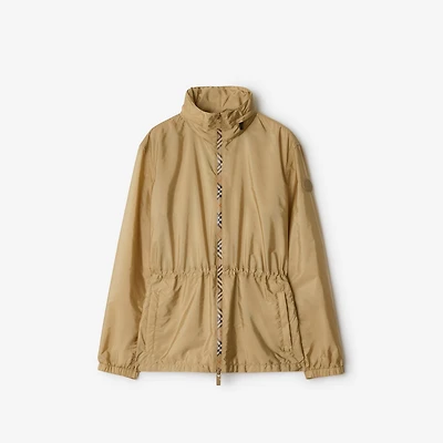 Short Checker-tape Nylon Parka in Flax - Women | Burberry® Official