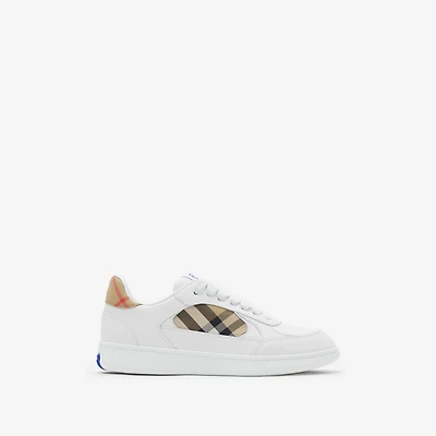 Leather and Check Terrace Sneakers​ in White/sand - Women | Burberry® Official