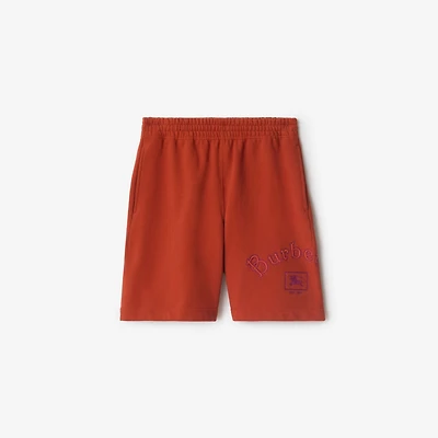 Gothic Logo Cotton Shorts in Fire orange - Men | Burberry® Official