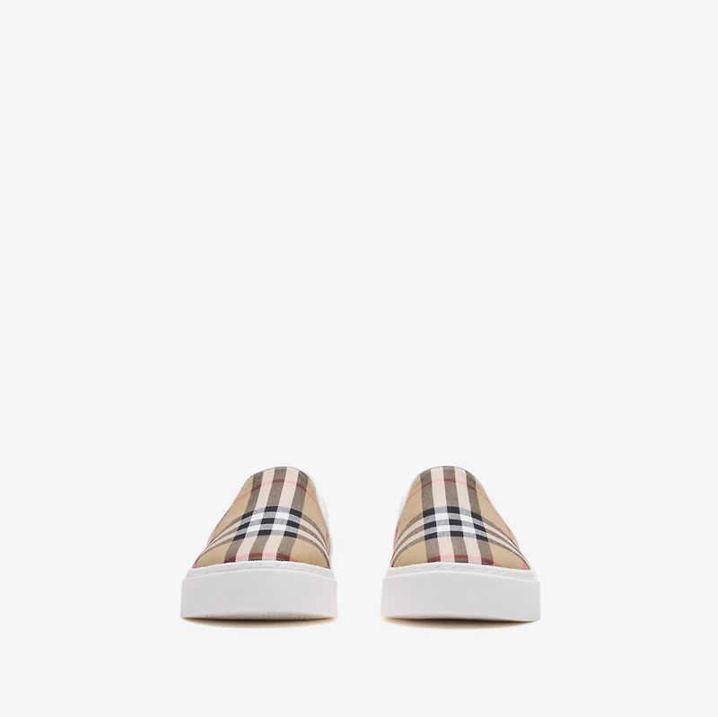 Check Cotton Slip-on Sneakers in Sand beige - Children | Burberry® Official