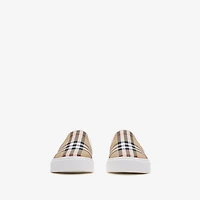 Check Cotton Slip-on Sneakers in Sand beige - Children | Burberry® Official