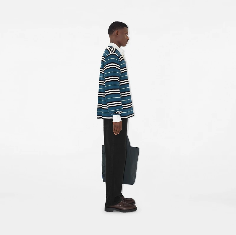 Long-sleeve Striped Cotton Polo Shirt in Anchor - Men | Burberry® Official