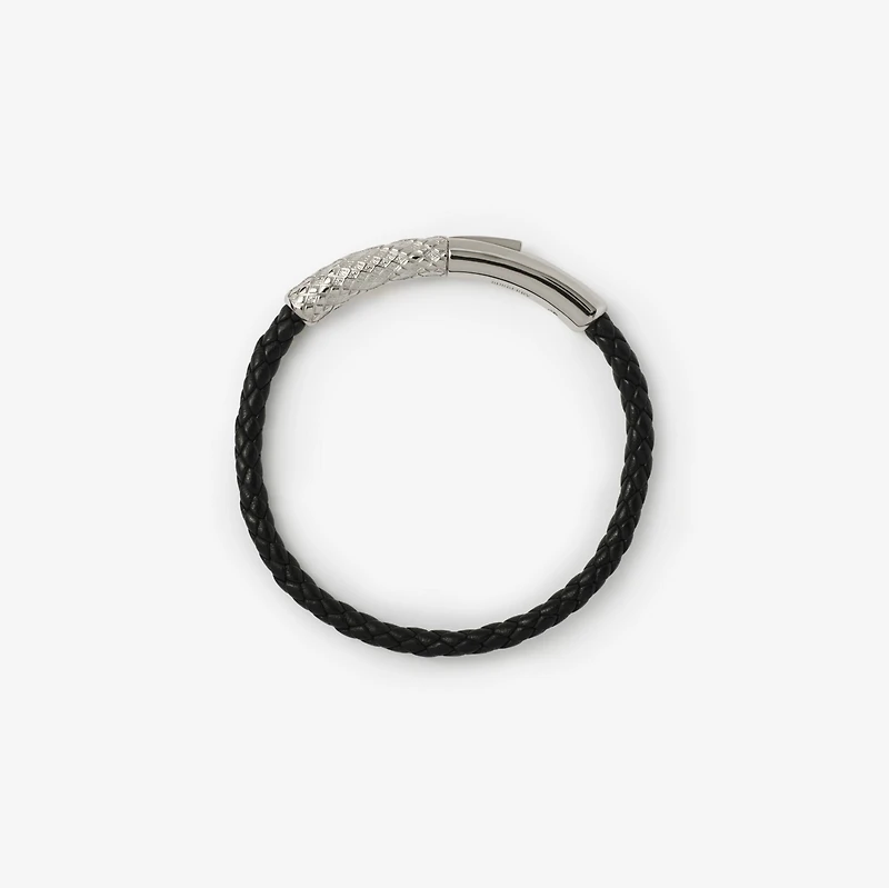Leather Check Bracelet in Silver/black - Men | Burberry® Official