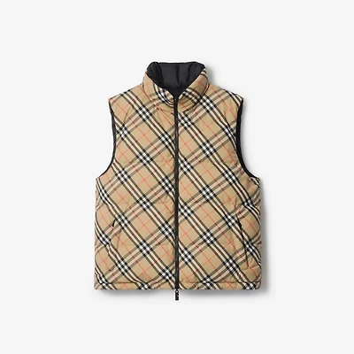 Reversible Check Puffer Gilet in Sand beige - Men, Nylon | Burberry® Official