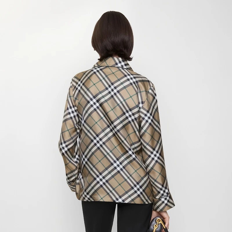 Check Silk Pyjama Shirt in Linden beige - Women | Burberry® Official