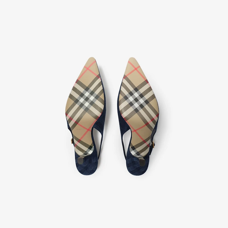 Check Dame Slingback Pumps​ in Denim - Women | Burberry® Official