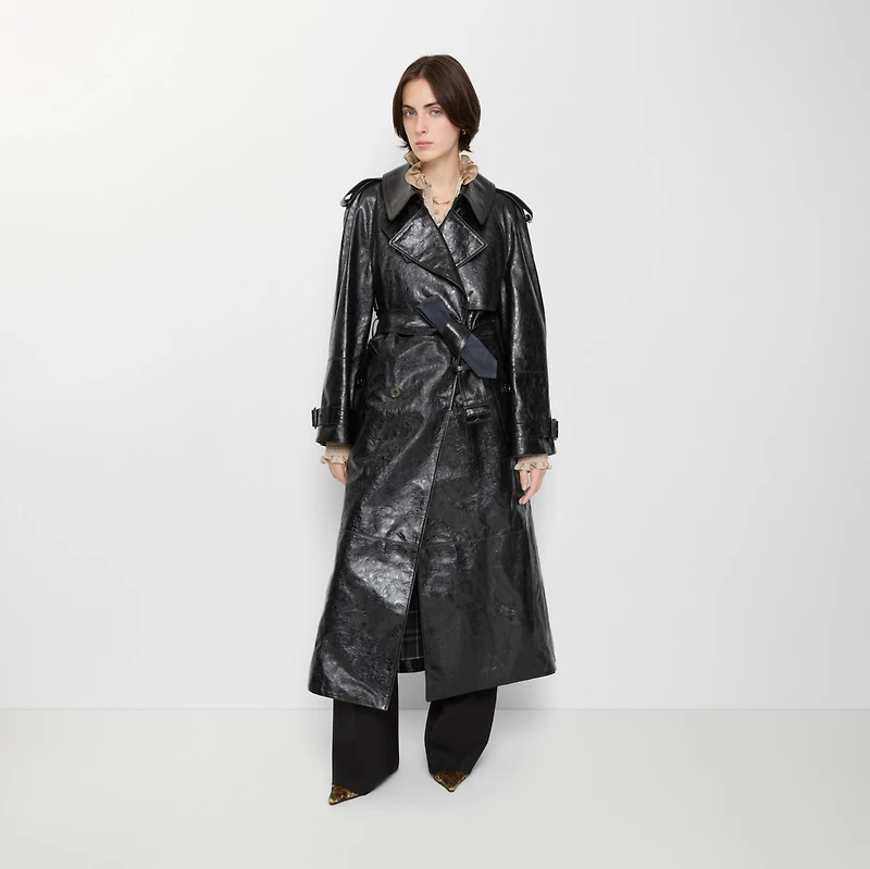 Long Embossed Leather Trench Coat in Silhouette black - Women | Burberry® Official