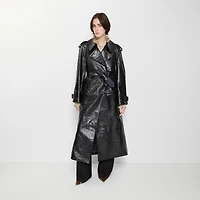 Long Embossed Leather Trench Coat in Silhouette black - Women | Burberry® Official