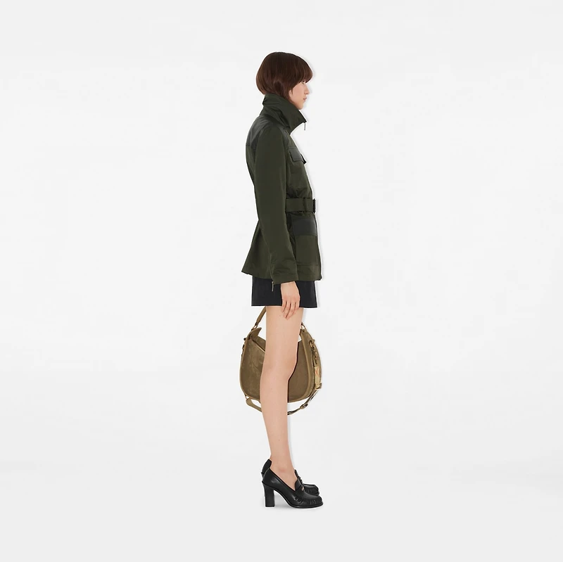 Leather Trim Nylon Blend Field Jacket in Shale - Women | Burberry® Official