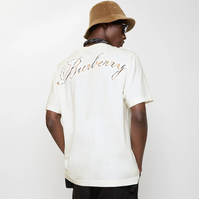 Check Cursive Logo Cotton T-shirt in Chalk white - Men | Burberry® Official