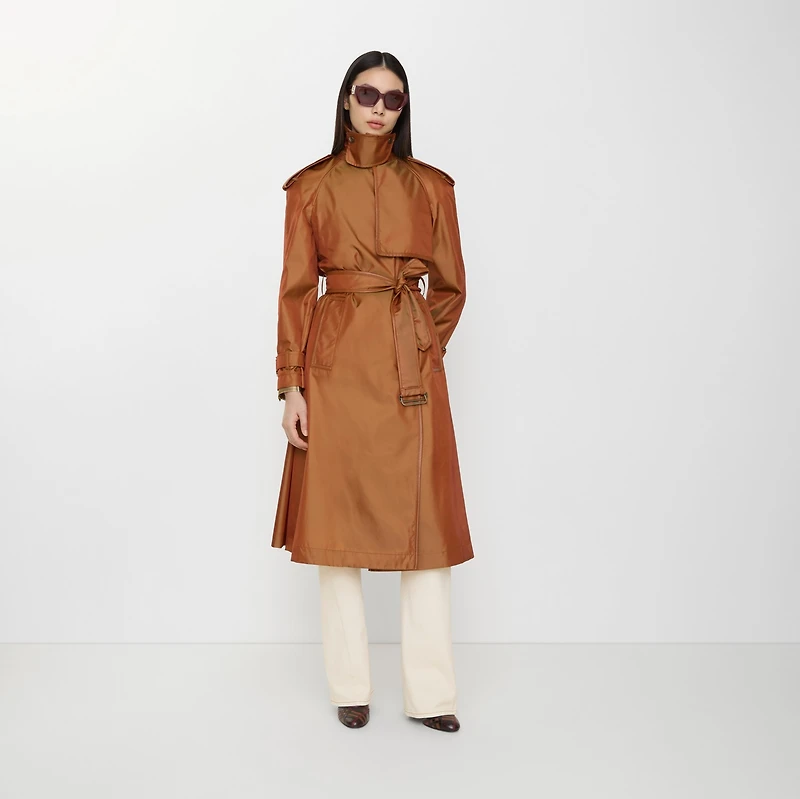 Long Nylon Blend Hooded Trench Coat in Bright toffee brown - Women | Burberry® Official