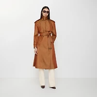 Long Nylon Blend Hooded Trench Coat in Bright toffee brown - Women | Burberry® Official